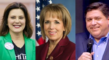 (L-R) Gretchen Whitmer (governor of Michigan), Lujan Grisham (governor of New Mexico), J.B. Pritzker (governor of Illinois)